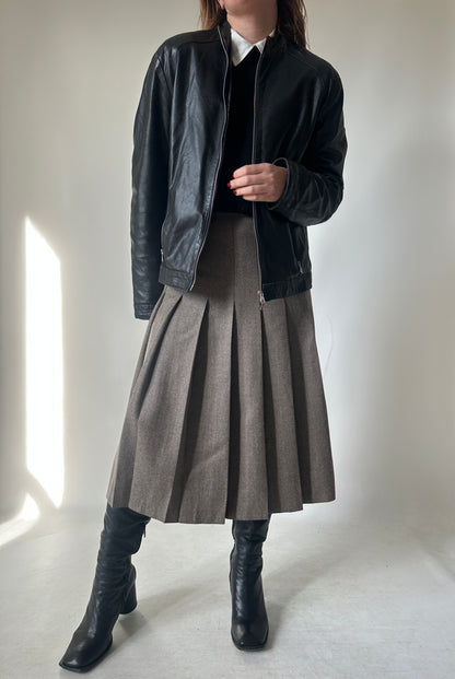 Black leather petite bomber