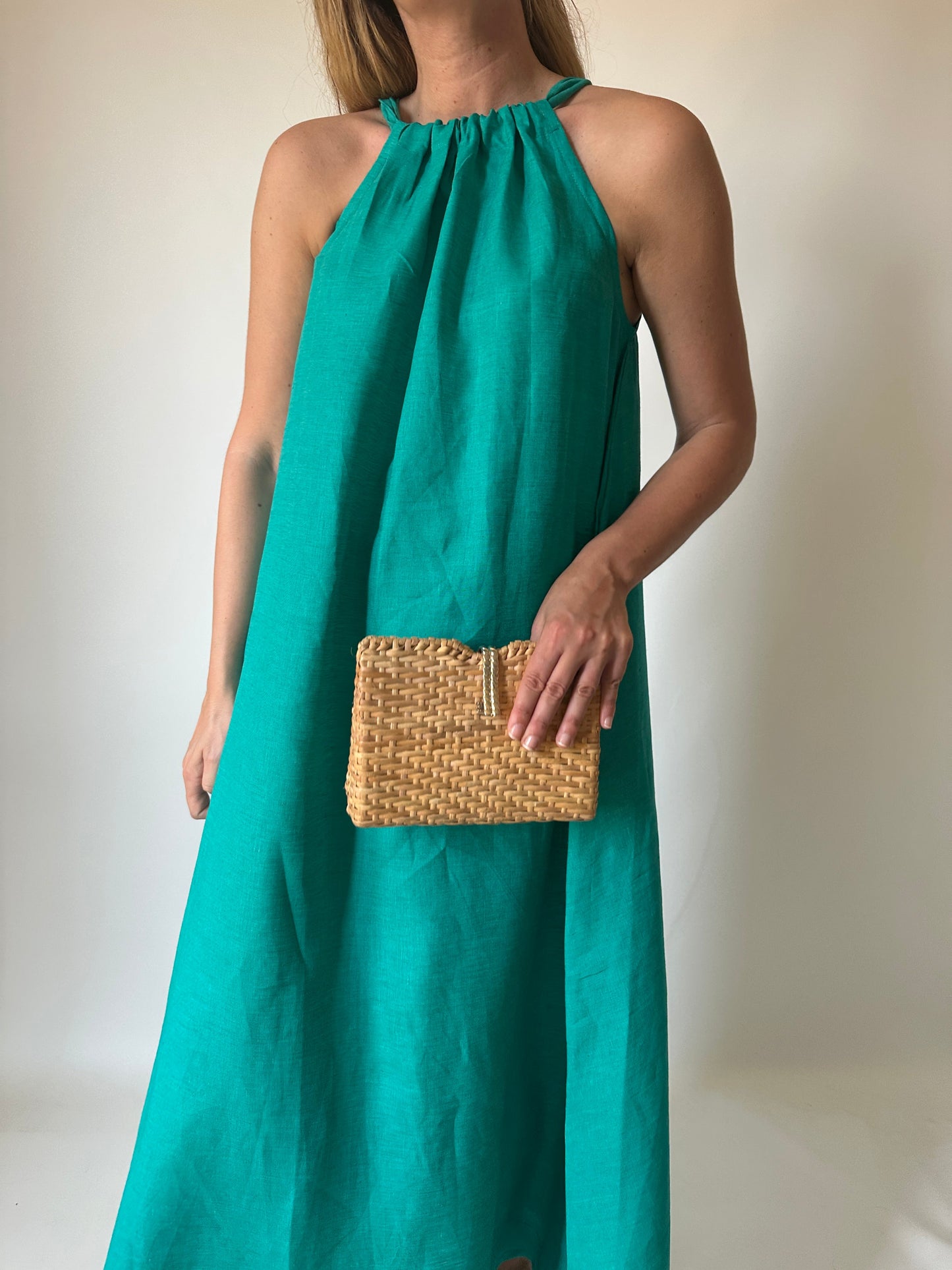 Abito Santorini in puro lino - verde smeraldo