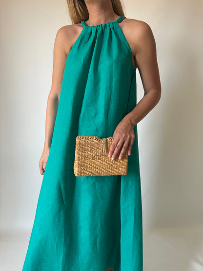 Abito Santorini in puro lino - verde smeraldo