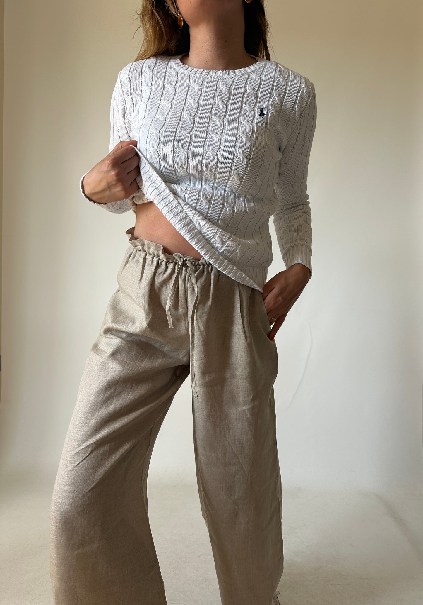 RALPH LAUREN white cable-knit petite sweater