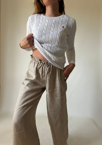 RALPH LAUREN white cable-knit petite sweater