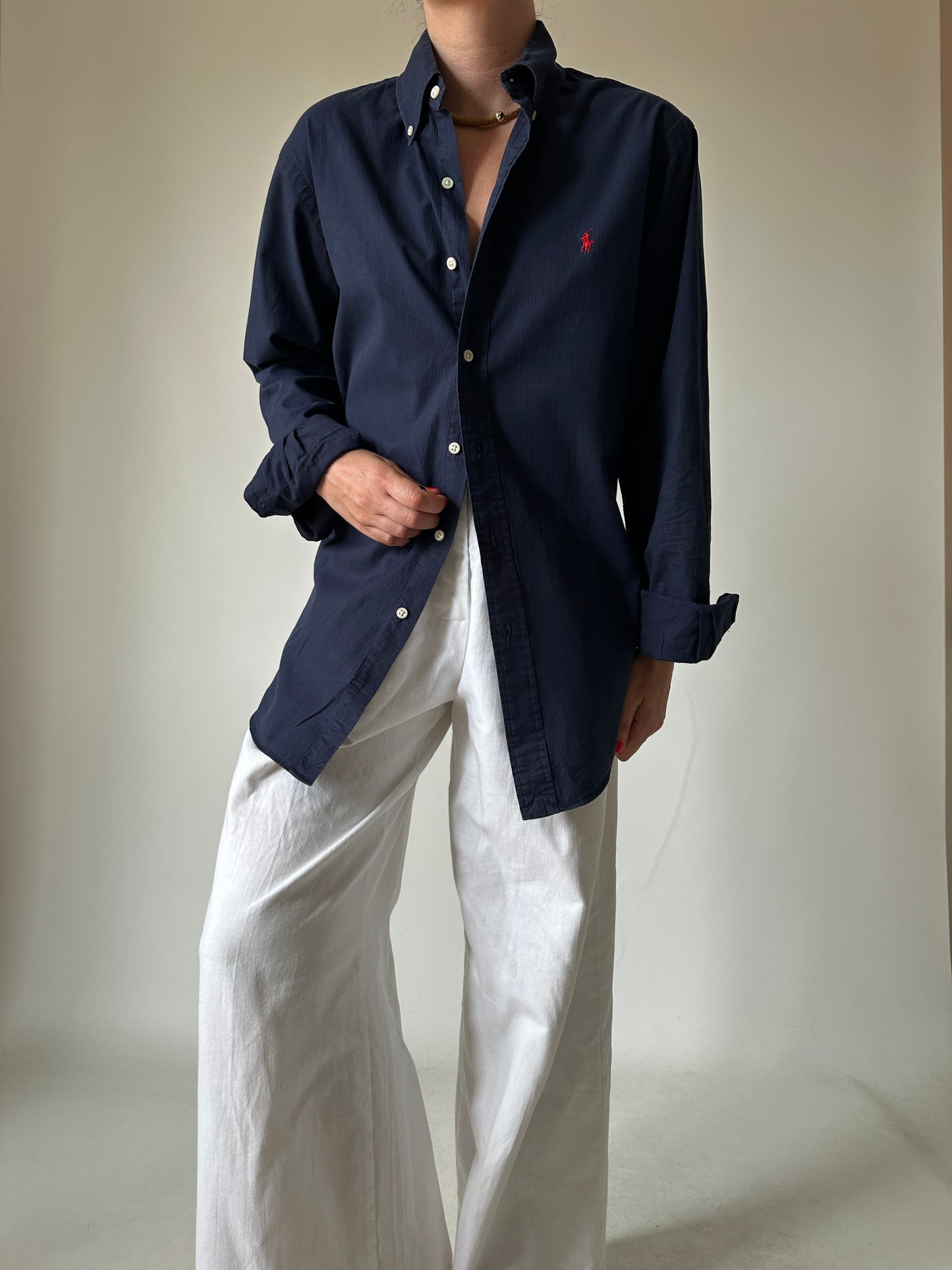 RALPH LAUREN navy petite shirt