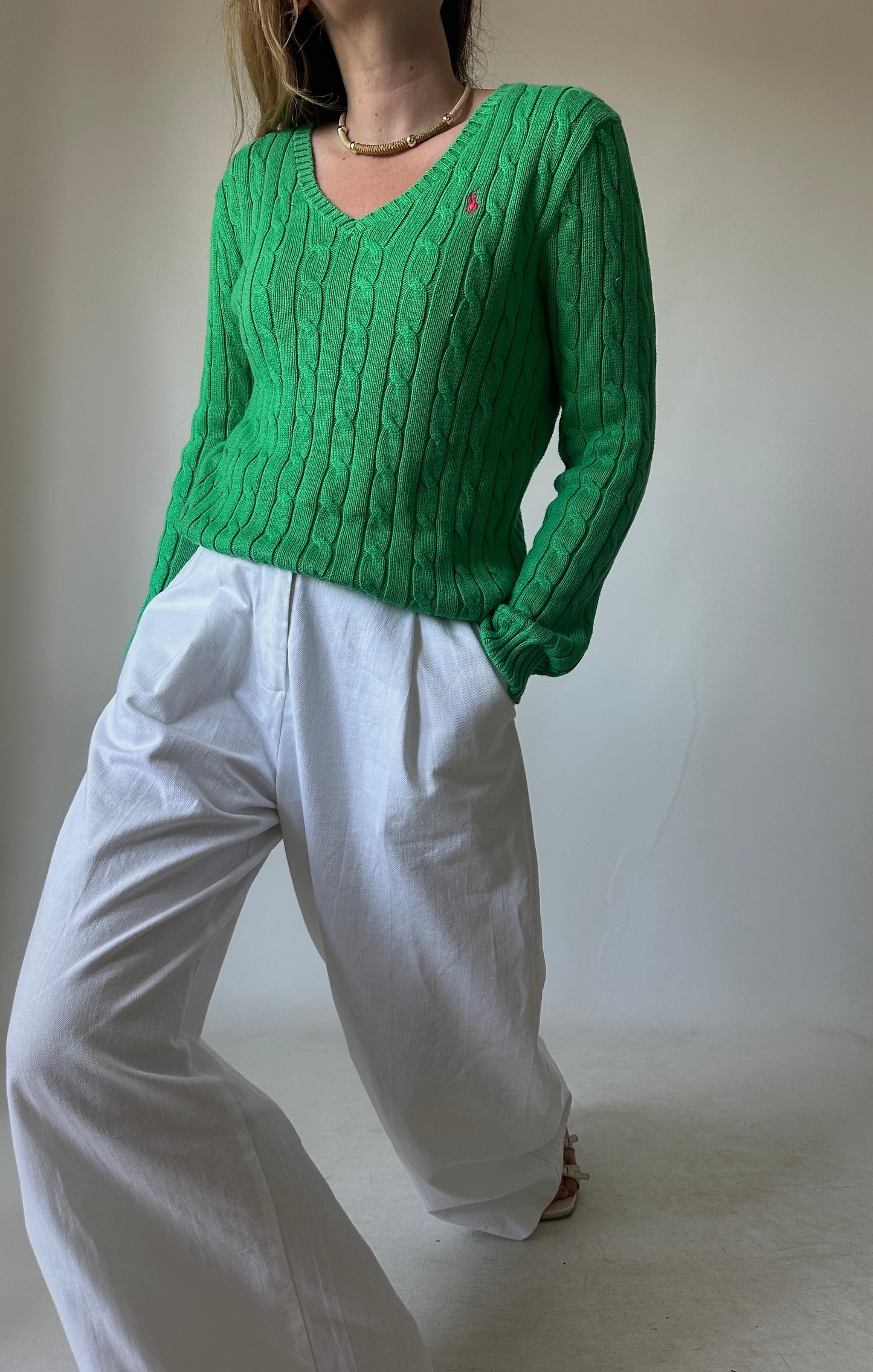 RALPH LAUREN green cable-knit sweater