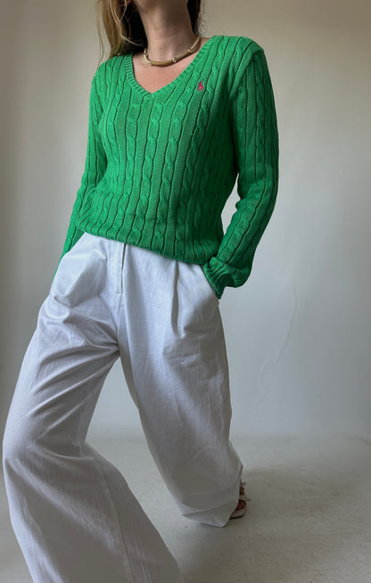 RALPH LAUREN green cable-knit sweater