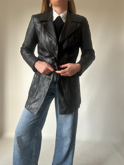 Black leather jacket with belt