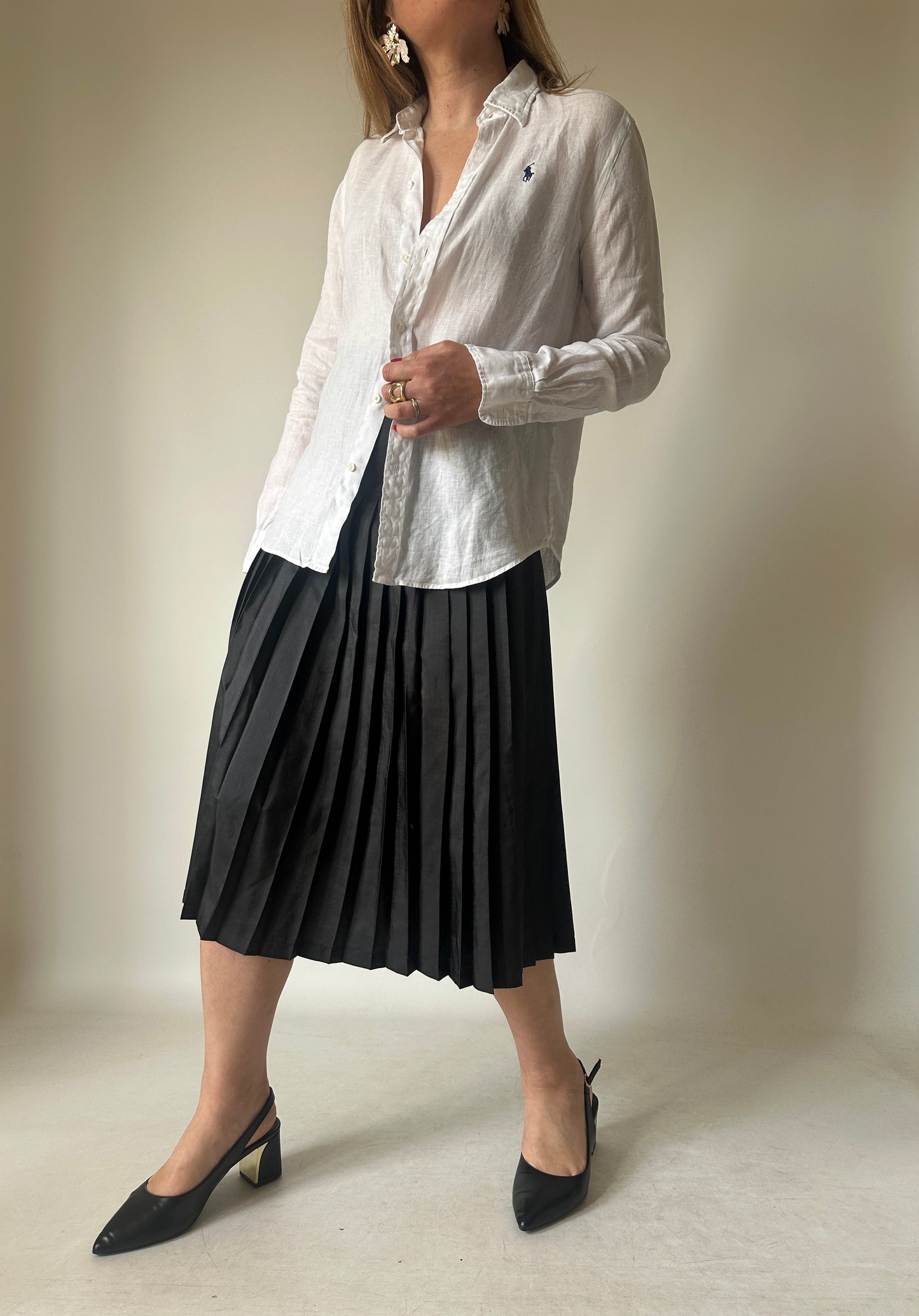 RALPH LAUREN linen white petite shirt