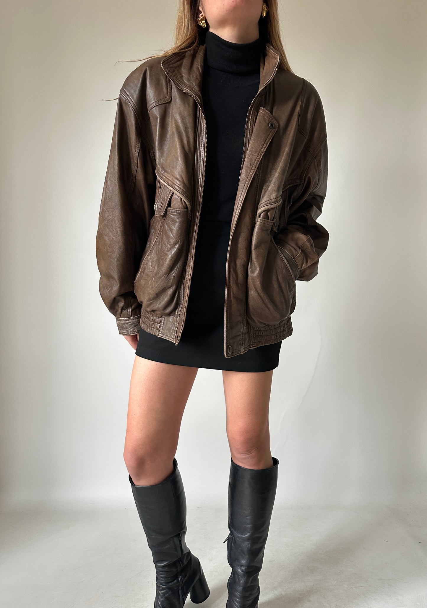 Chocolate used leather bomber