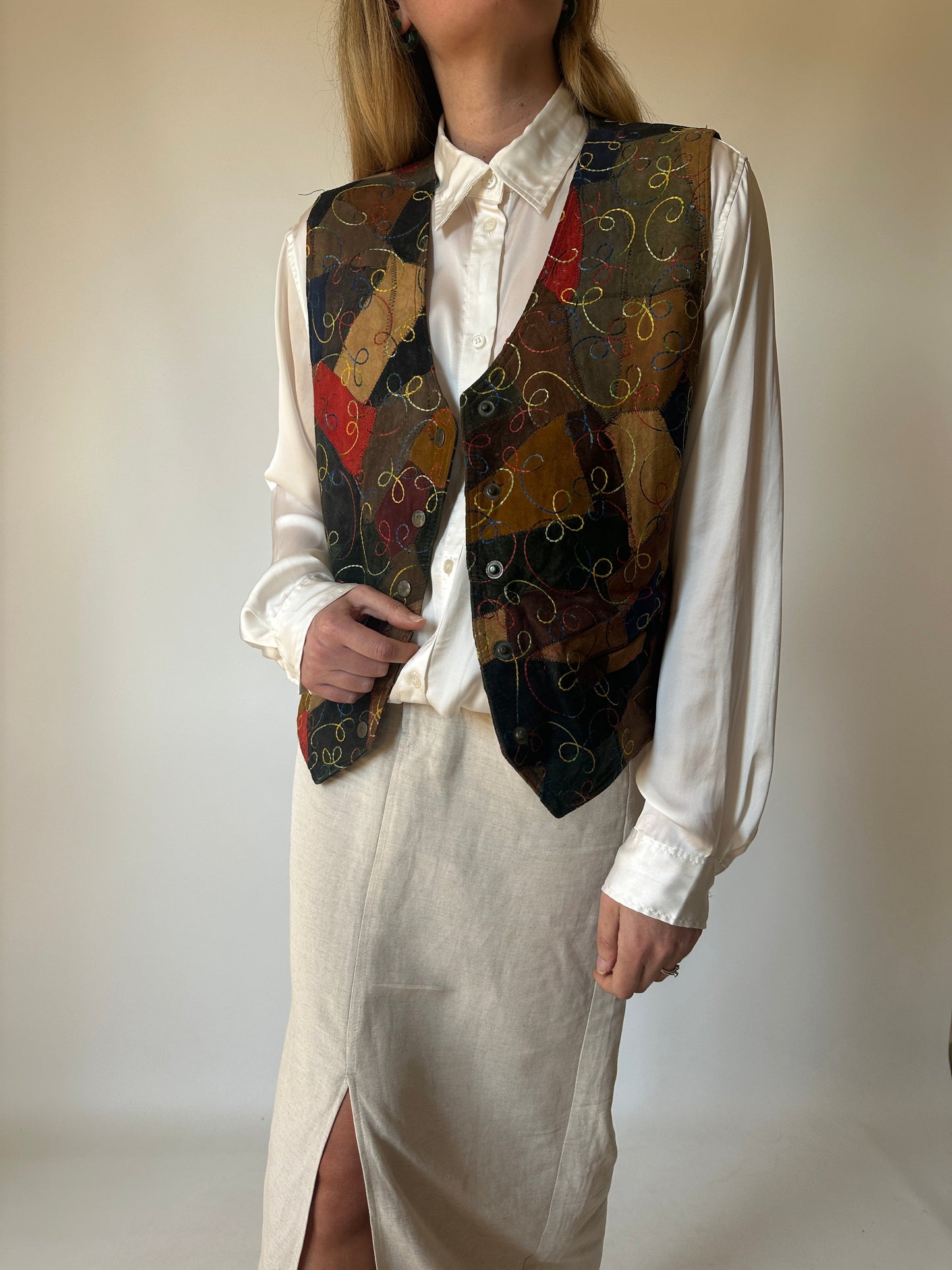 Patchwork leather vest