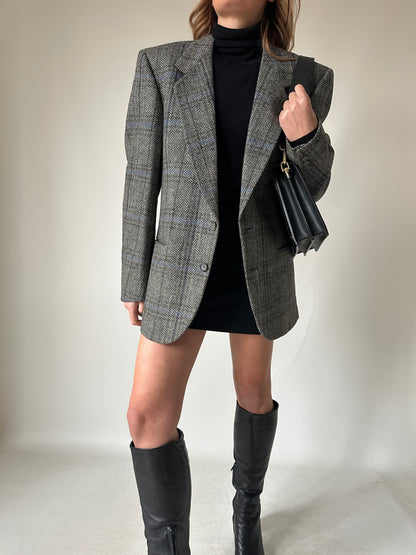 Herringbone grey wool blazer