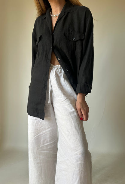 Black oversize 100% linen shirt