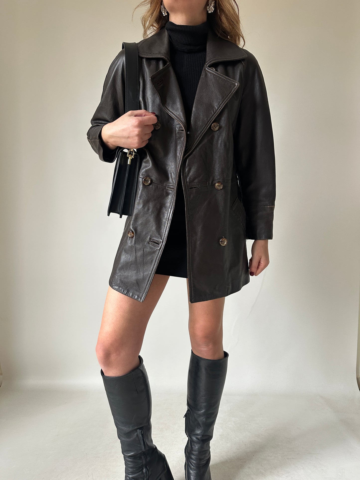 Chocolate petite leather jacket
