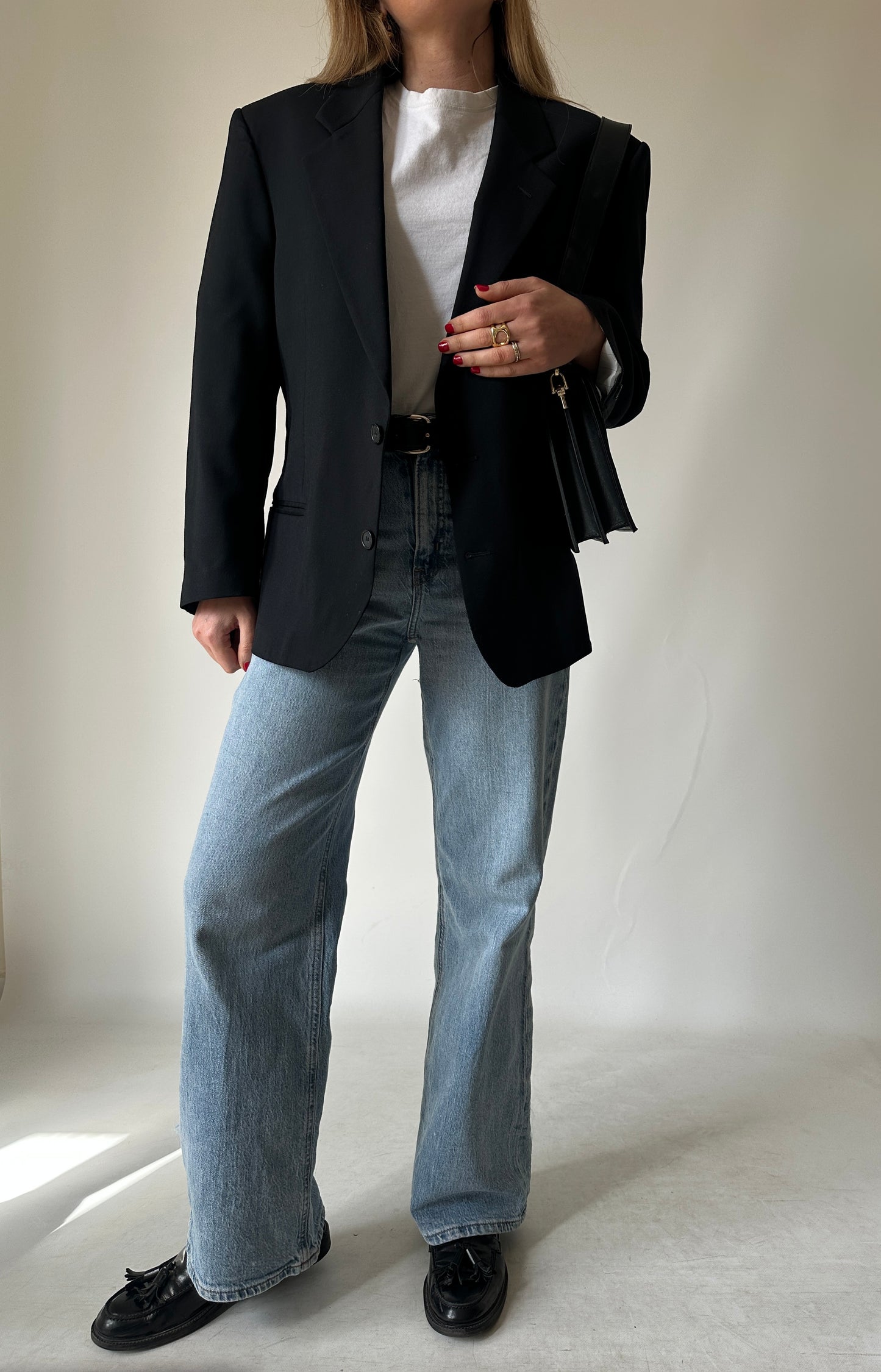 Blazer nero fresco lana merinos