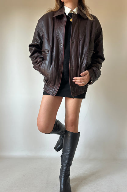 Dreamy burgundy leather bomber