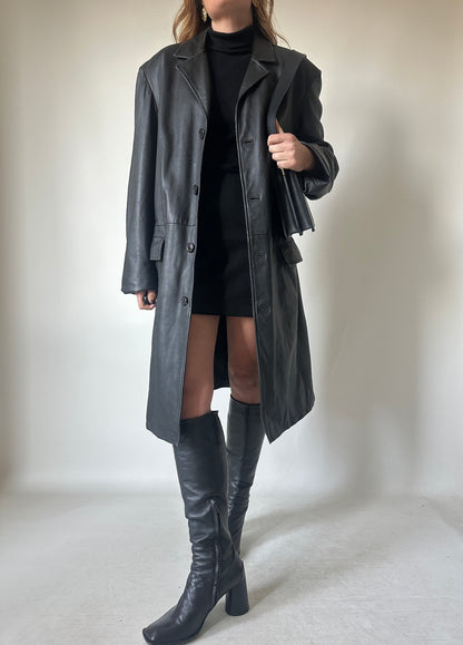 Long leather black coat