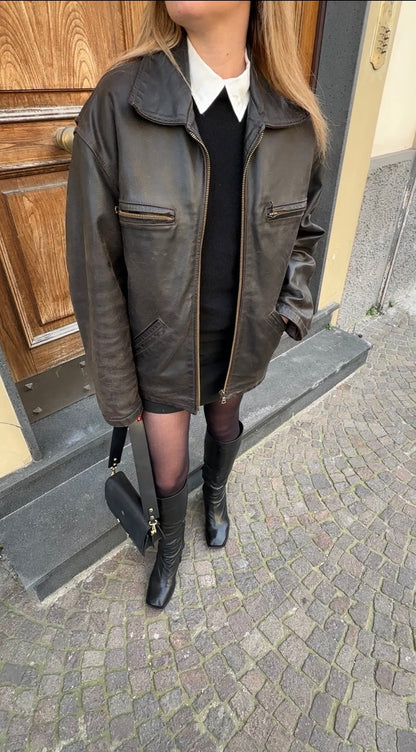 Chocolate distressed leather biker