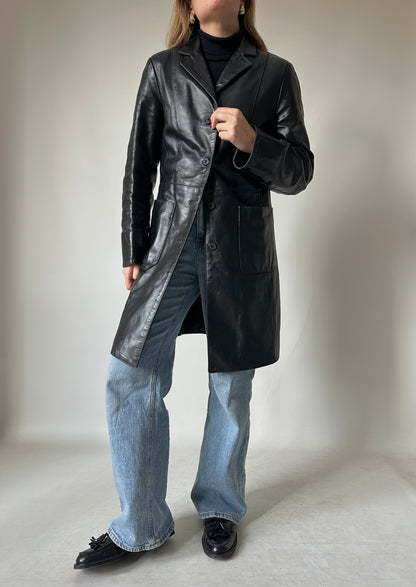 Black leather slim trench