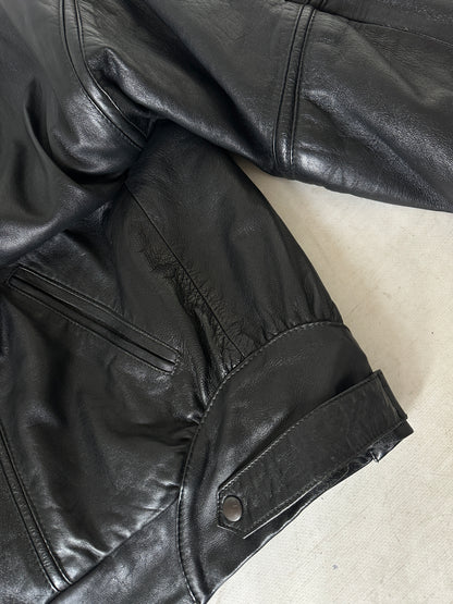 Minimal black leather bomber