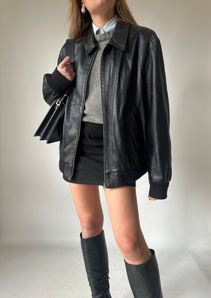 Soft leather black bomber
