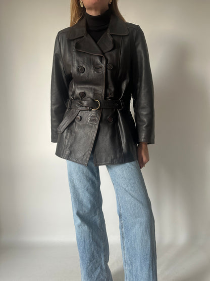 Chocolate petite leather jacket
