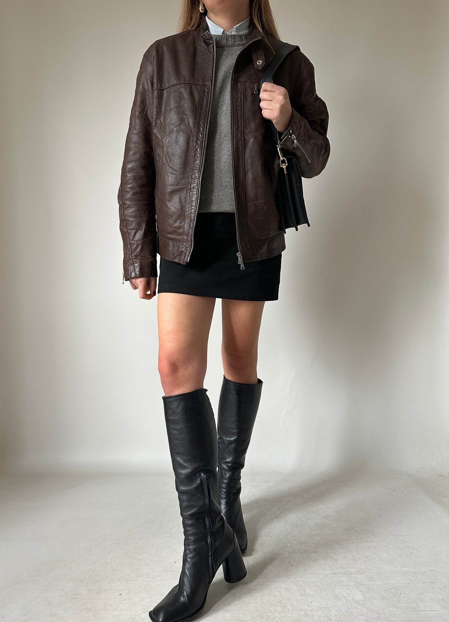 Beautiful chocolate leather biker