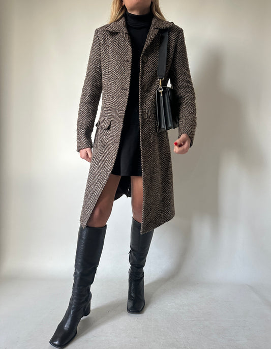Chocolate herringbone petite coat