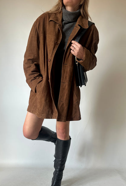 Chocolate oversize real suede jacket