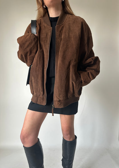 Chocolate oversize suede bomber