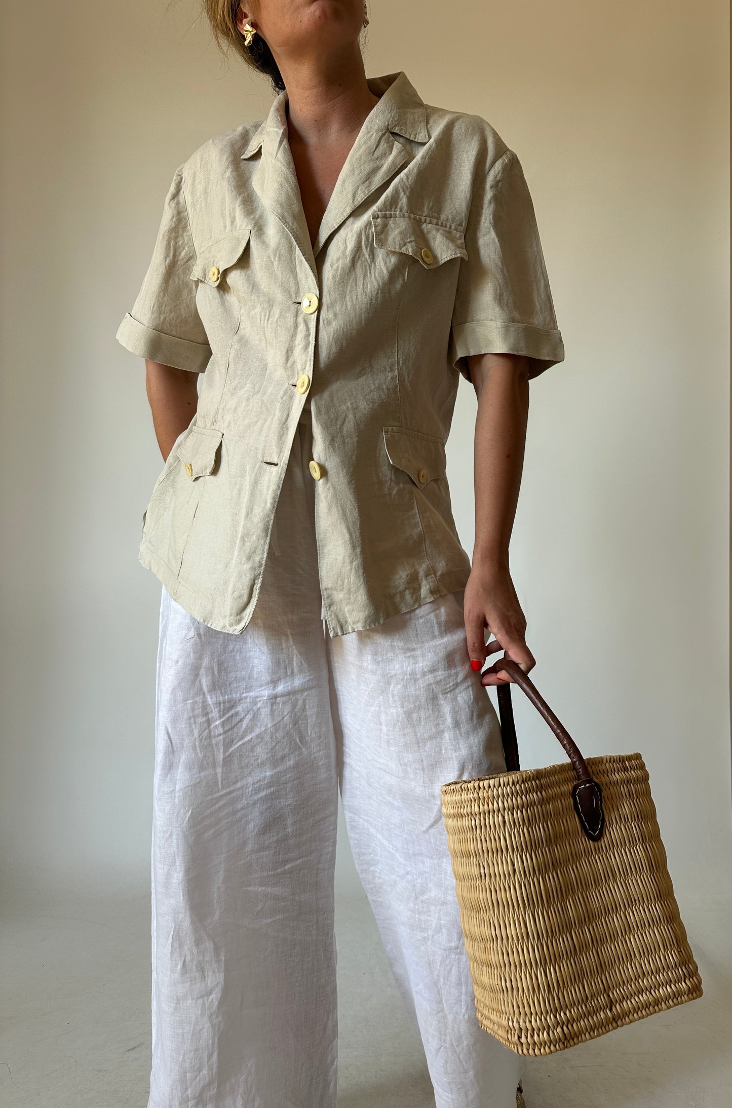 Pure 100% linen sahariana shirt