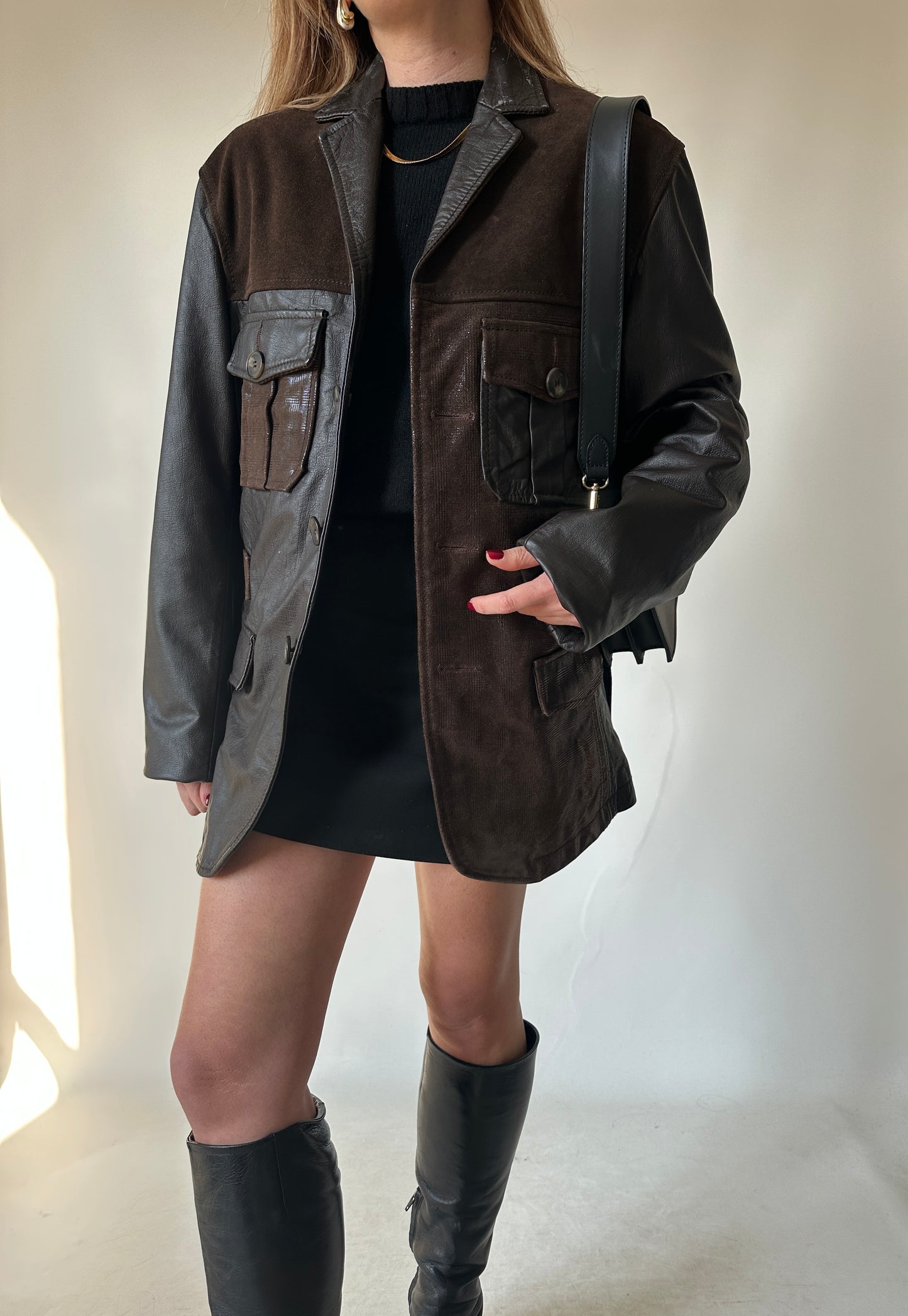 Chocolate brown and phyton utiliy jacket