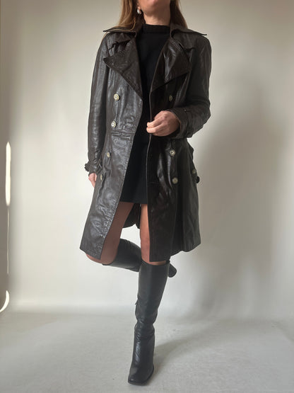Chocolate leather trench with belt