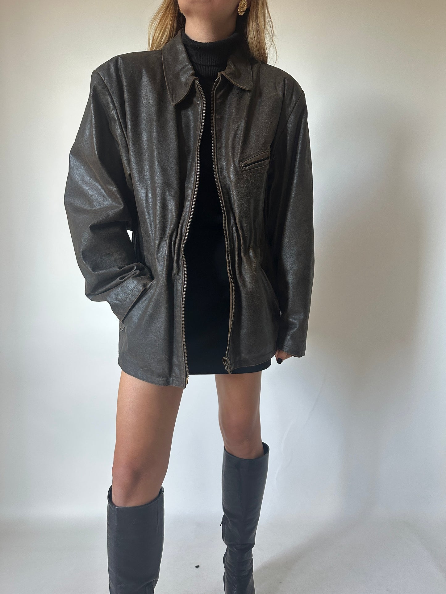 Chocolate distressed leather jacket