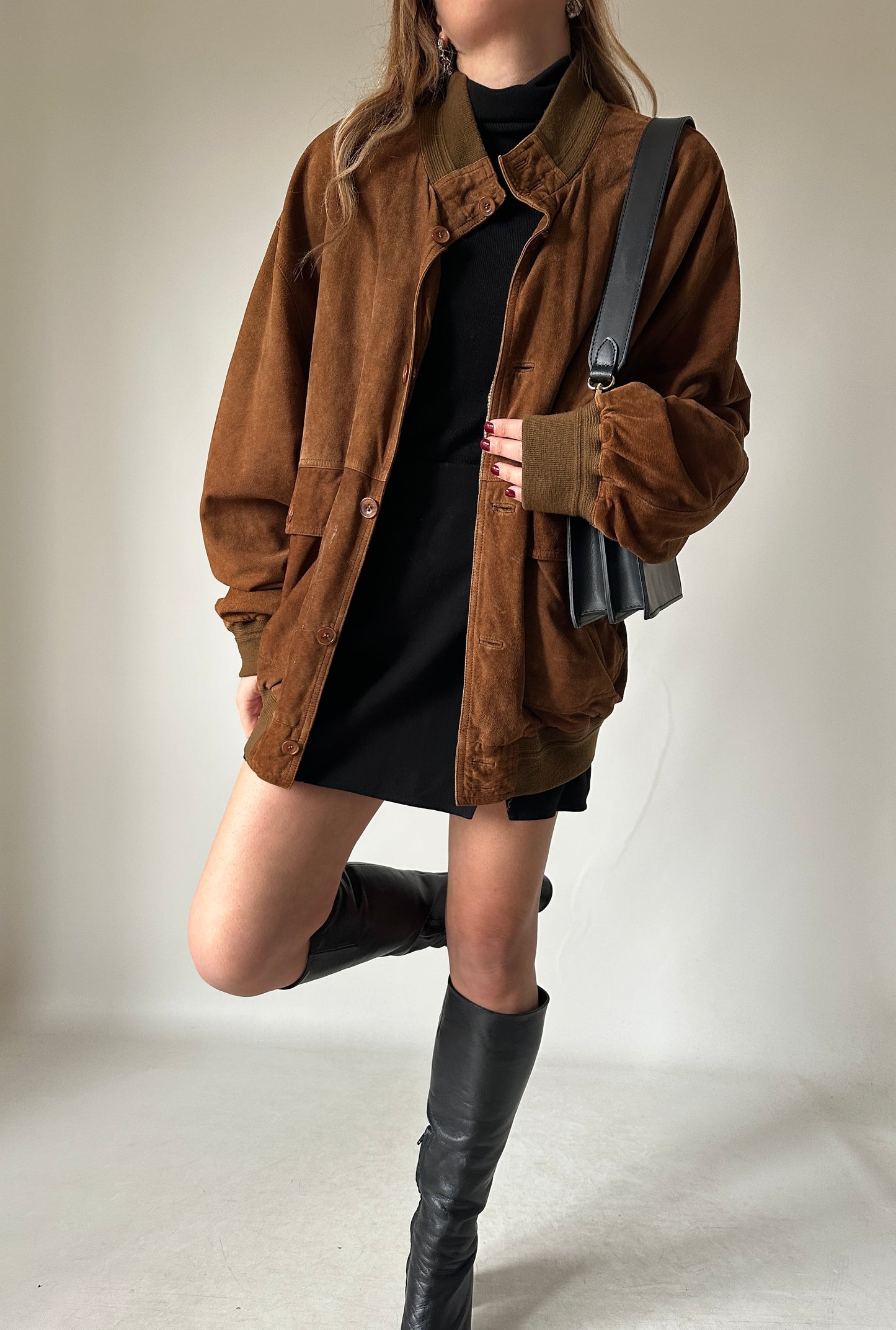 Brown suede bomber