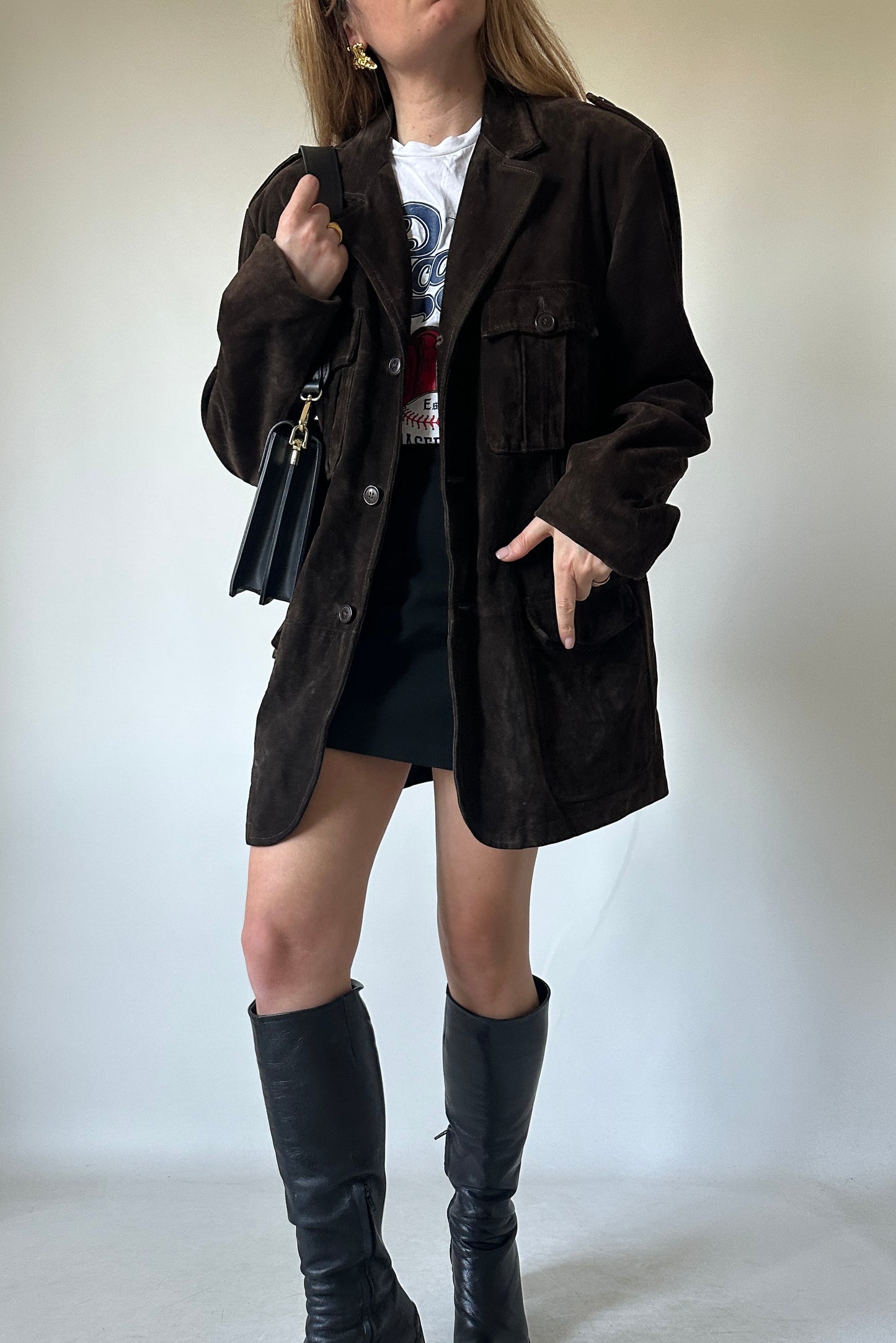 Giacca in suede cioccolato sfoderata