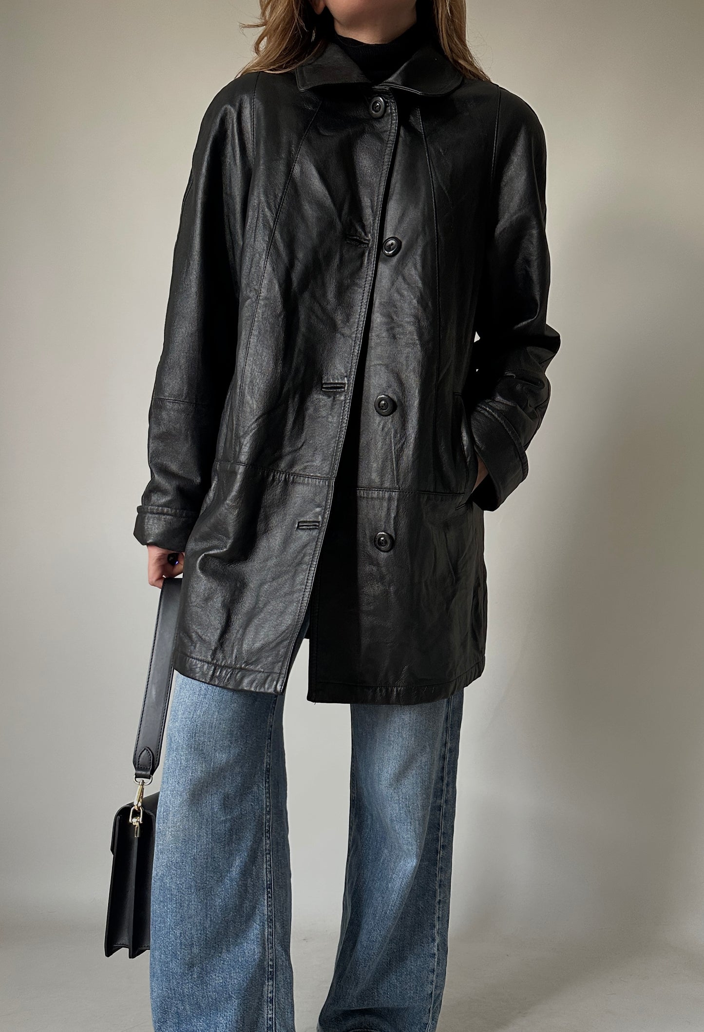 Giaccone in pelle nero