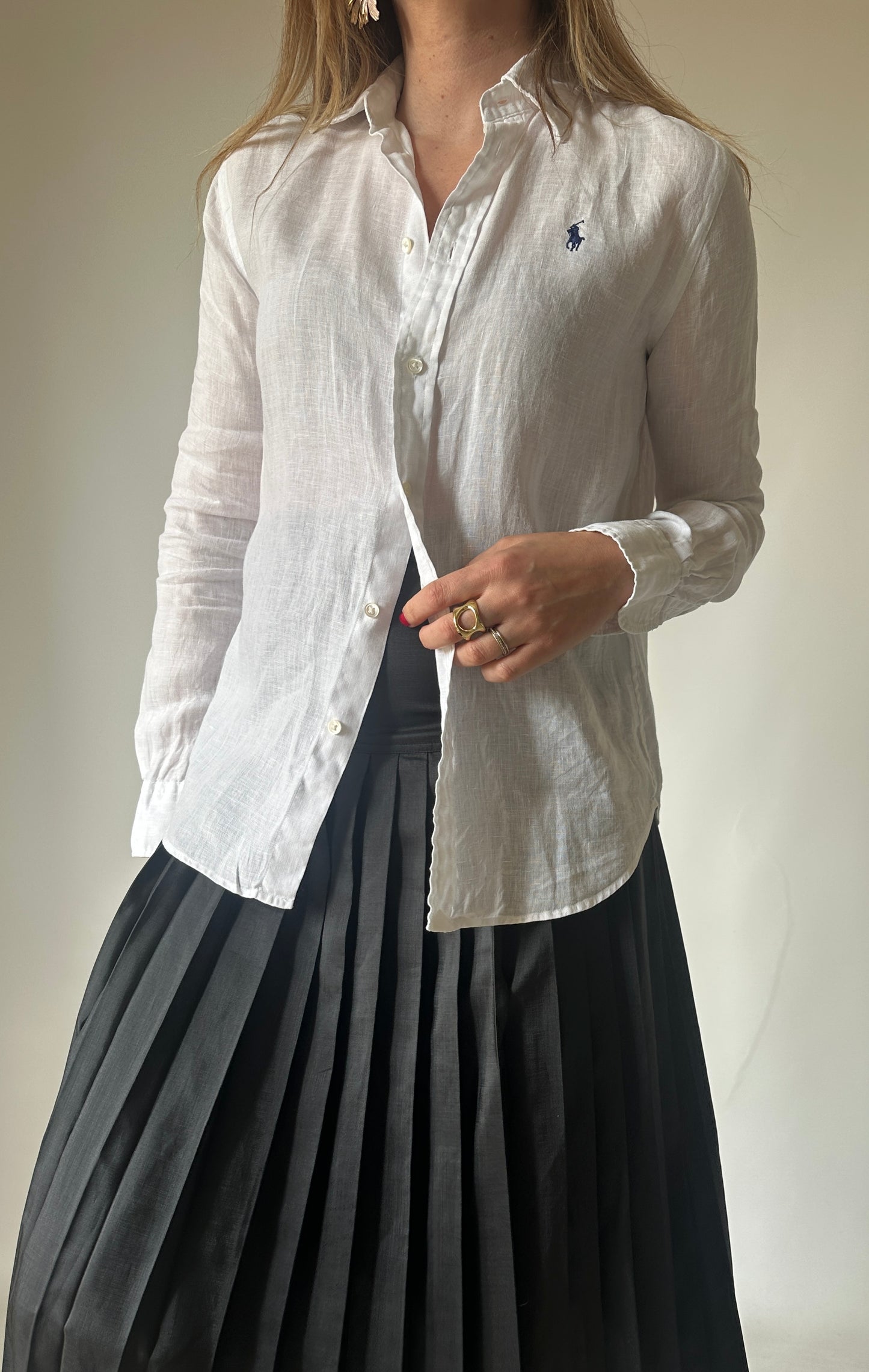 RALPH LAUREN linen white petite shirt