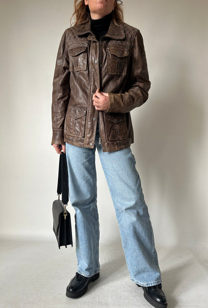 Distressed brown leather jacket