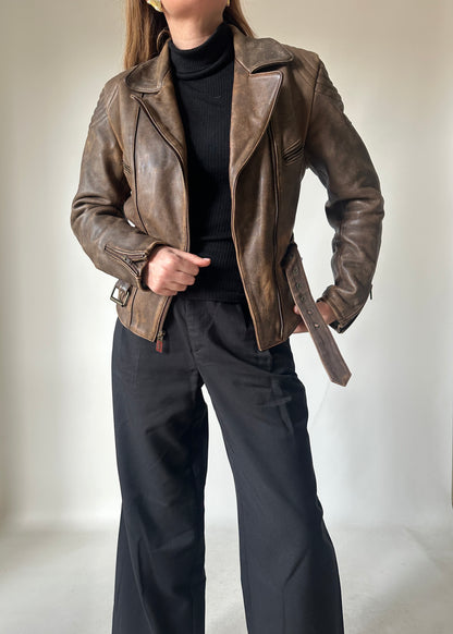 Dreamy brown distressed petite biker