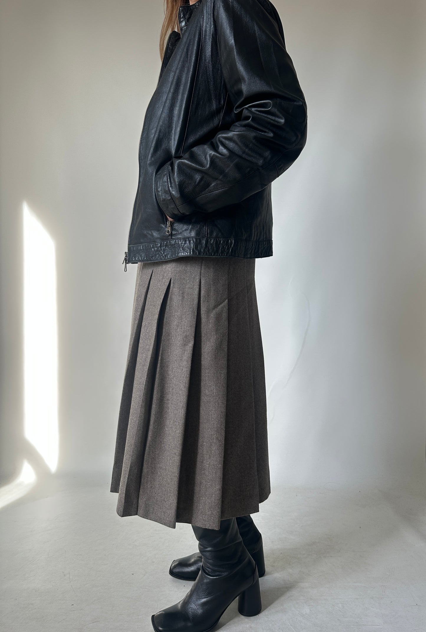 Black leather petite bomber