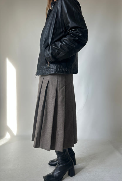 Black leather petite bomber