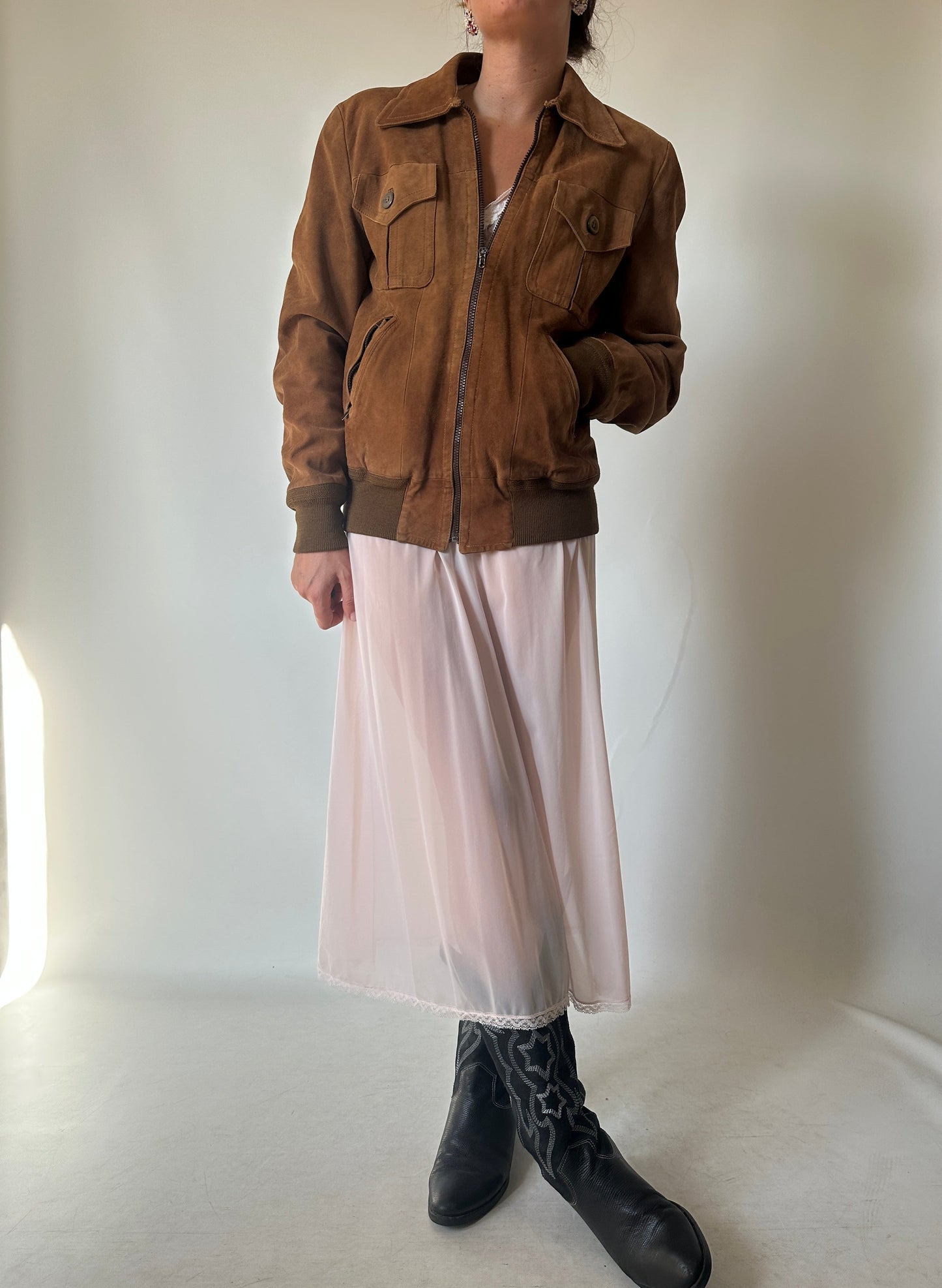 Chocolate petite suede bomber