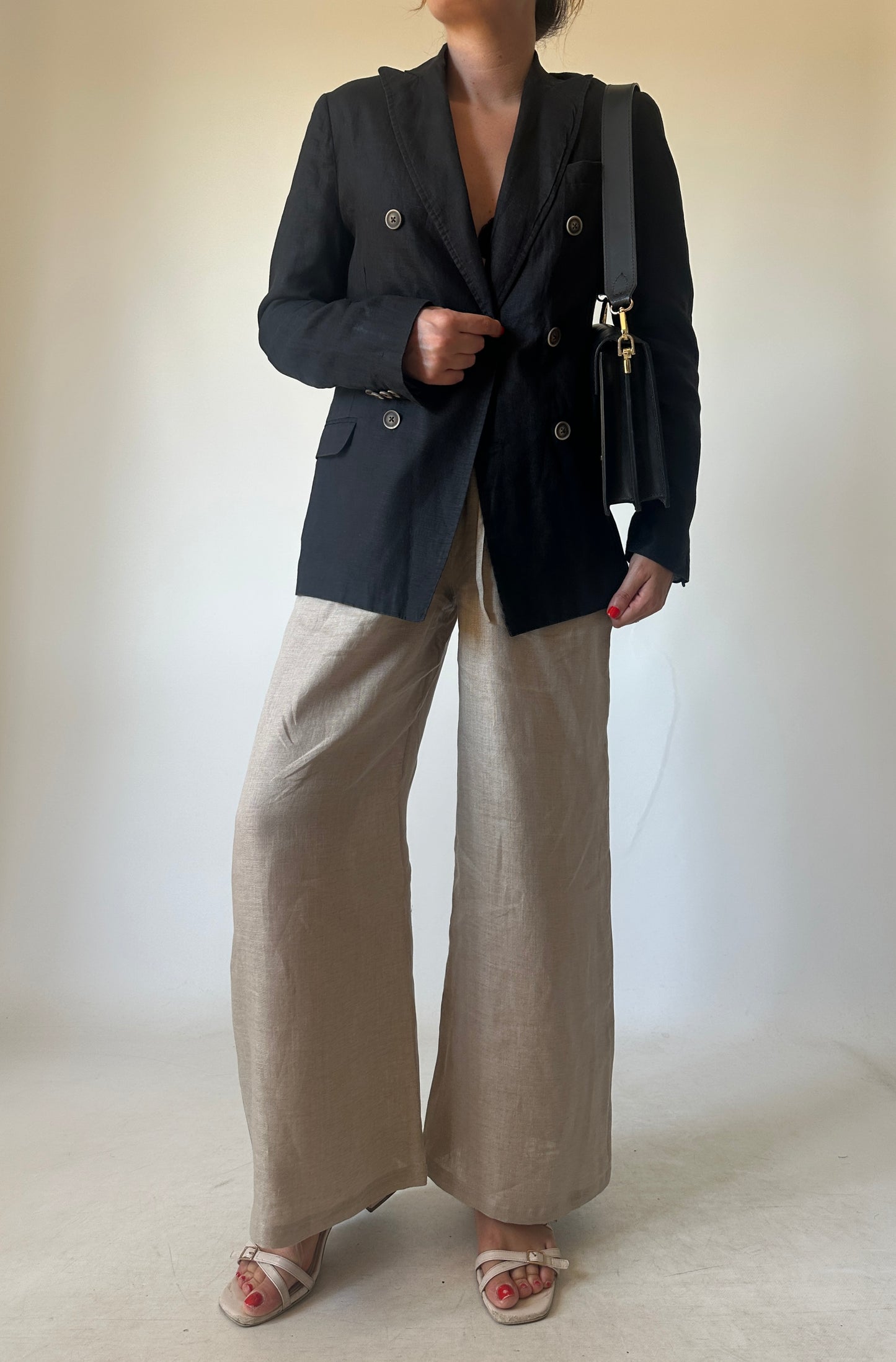 Blazer petite in lino nero