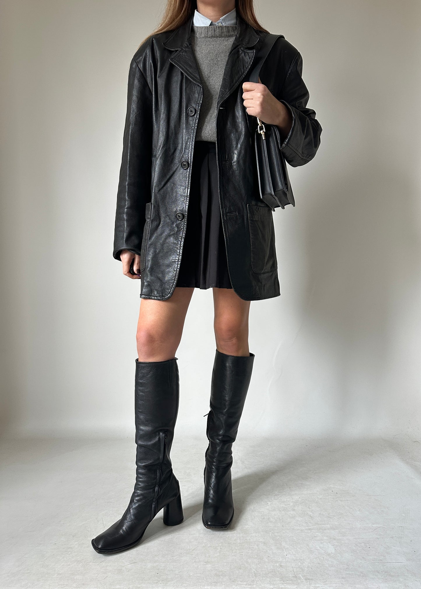Minimal spring leather jacket