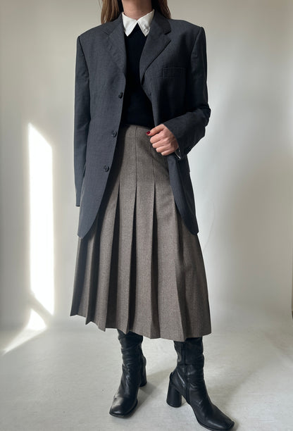 Virgin wool grey pleated long skirt
