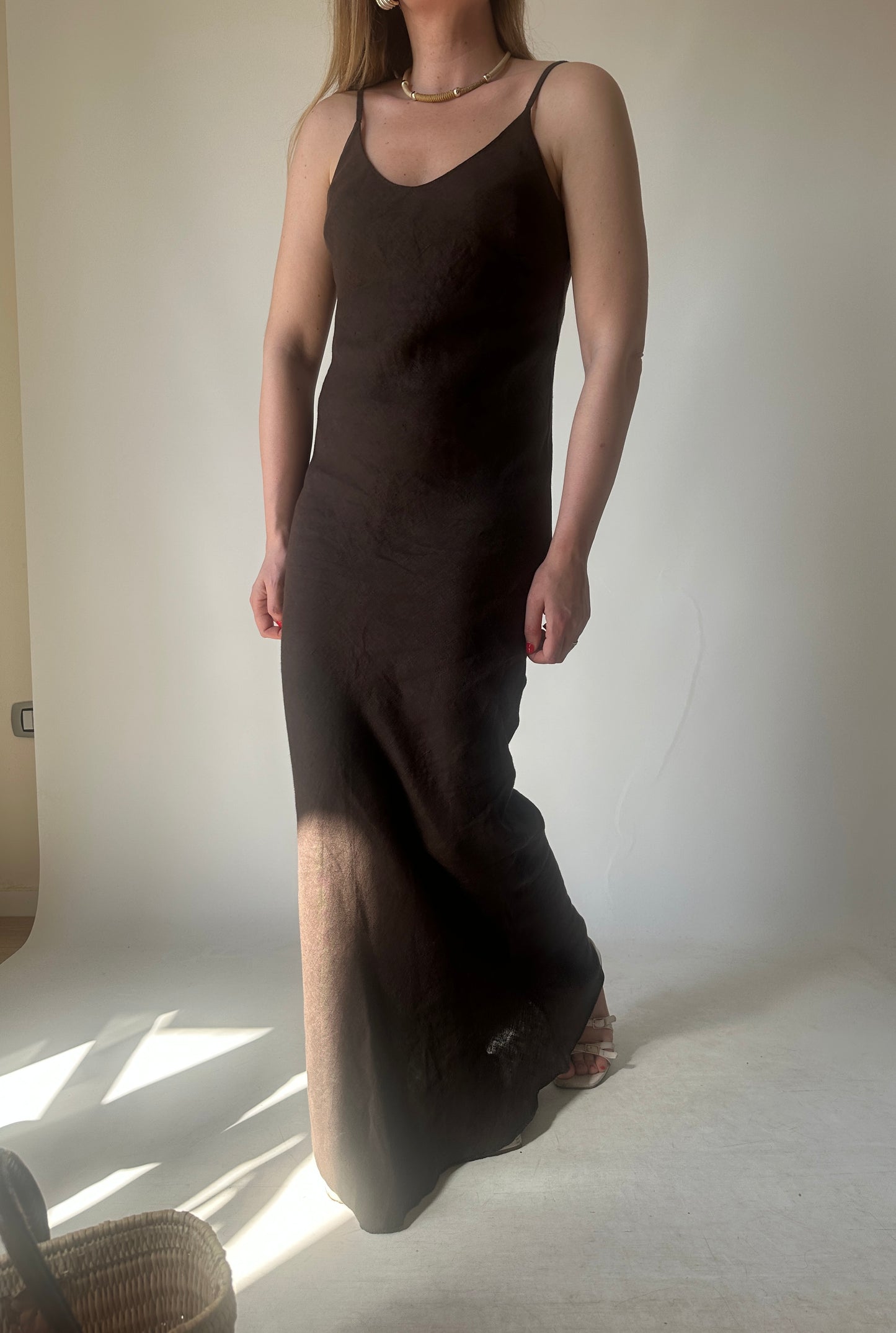 Dreamy chocolate long linen dress
