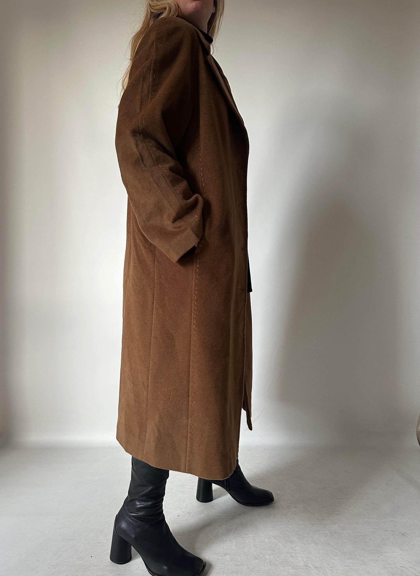 Extra long wool and cachemire camel coat