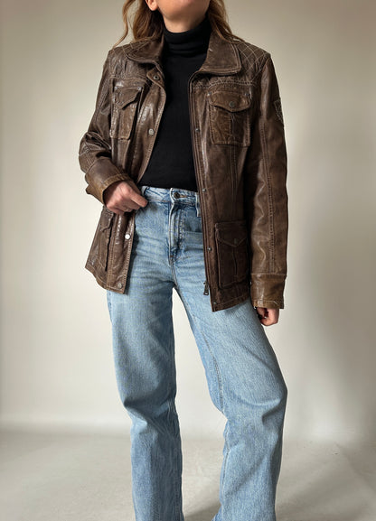 Distressed brown leather jacket