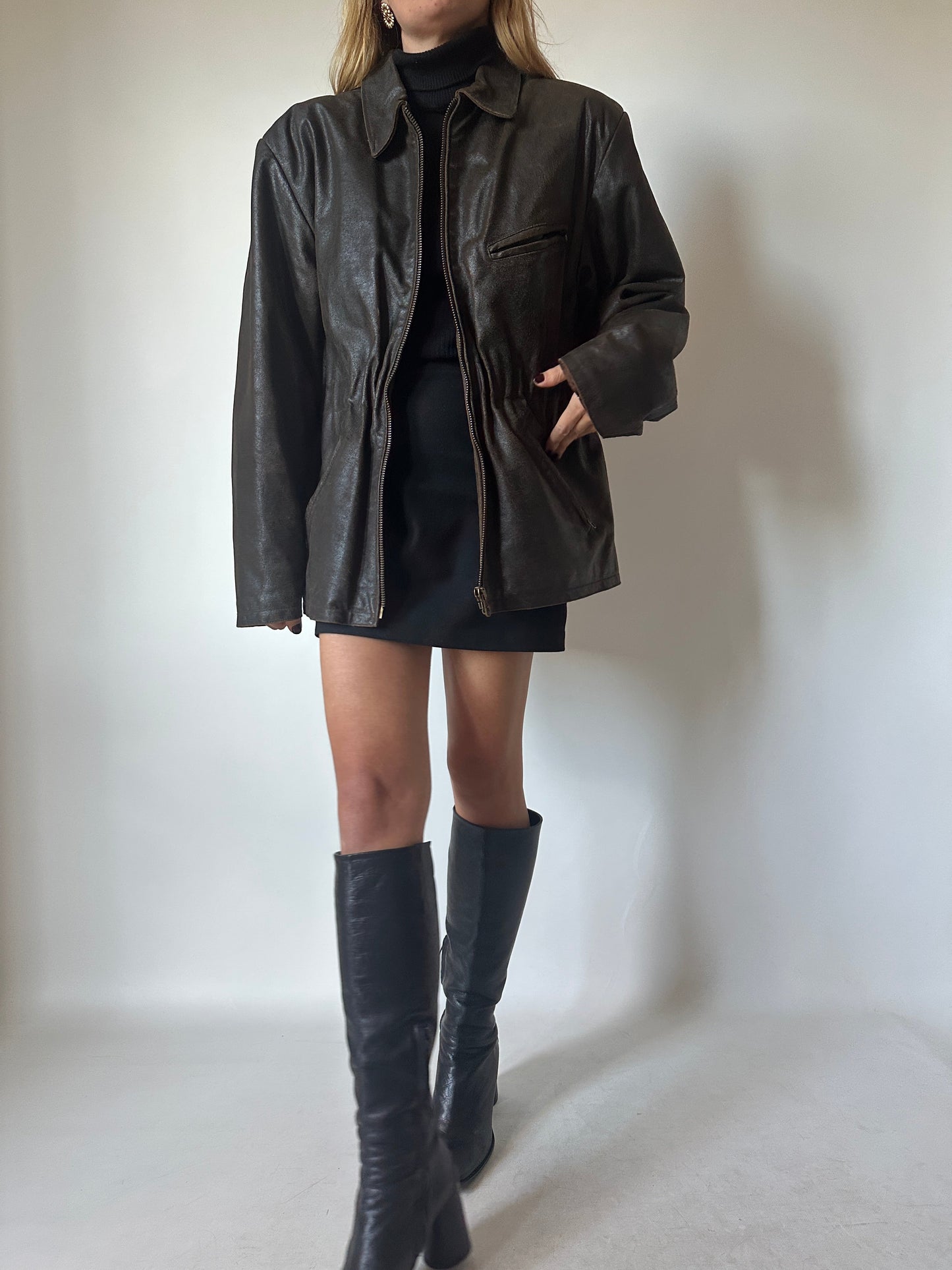 Chocolate distressed leather jacket