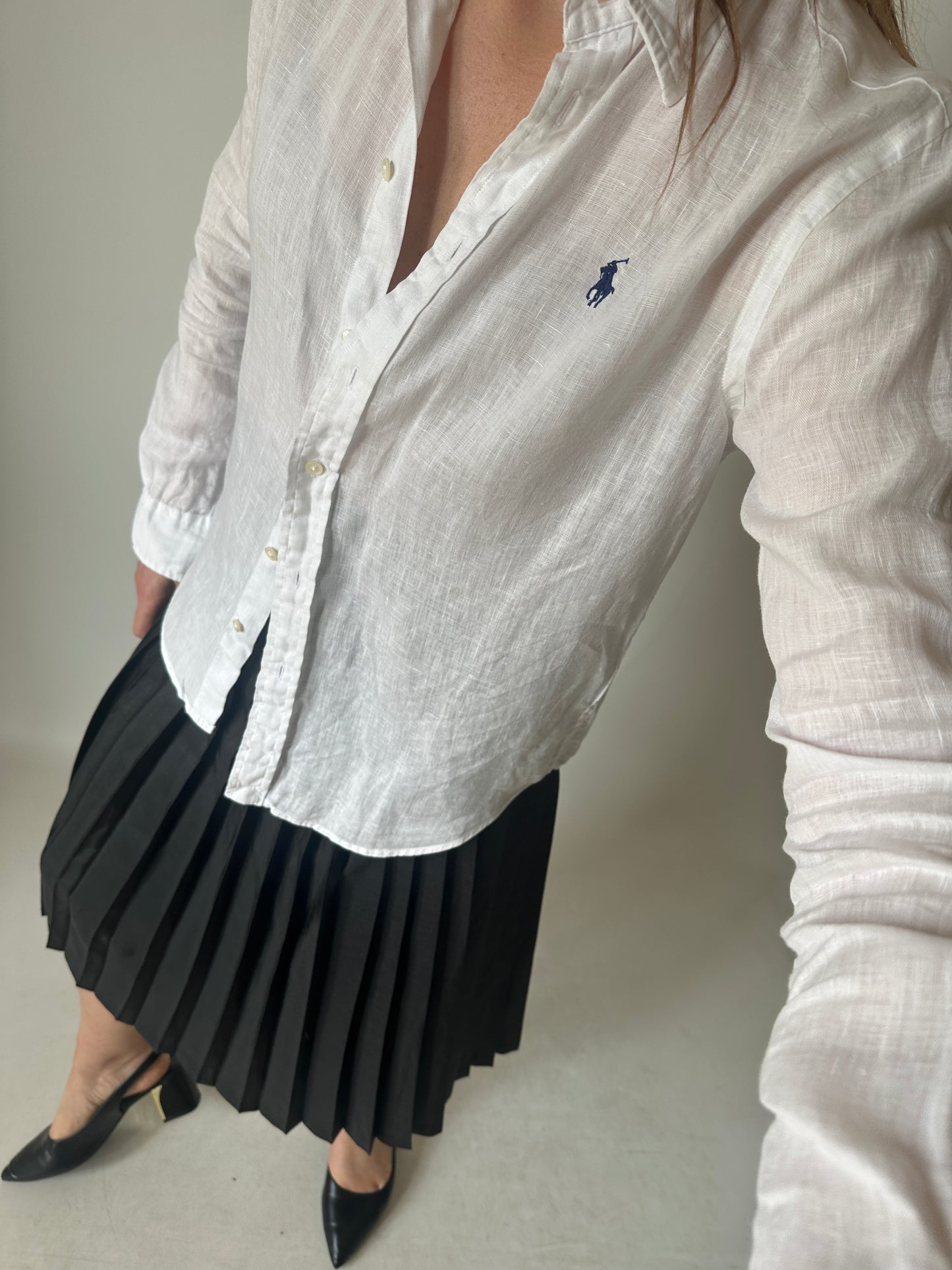RALPH LAUREN linen white petite shirt