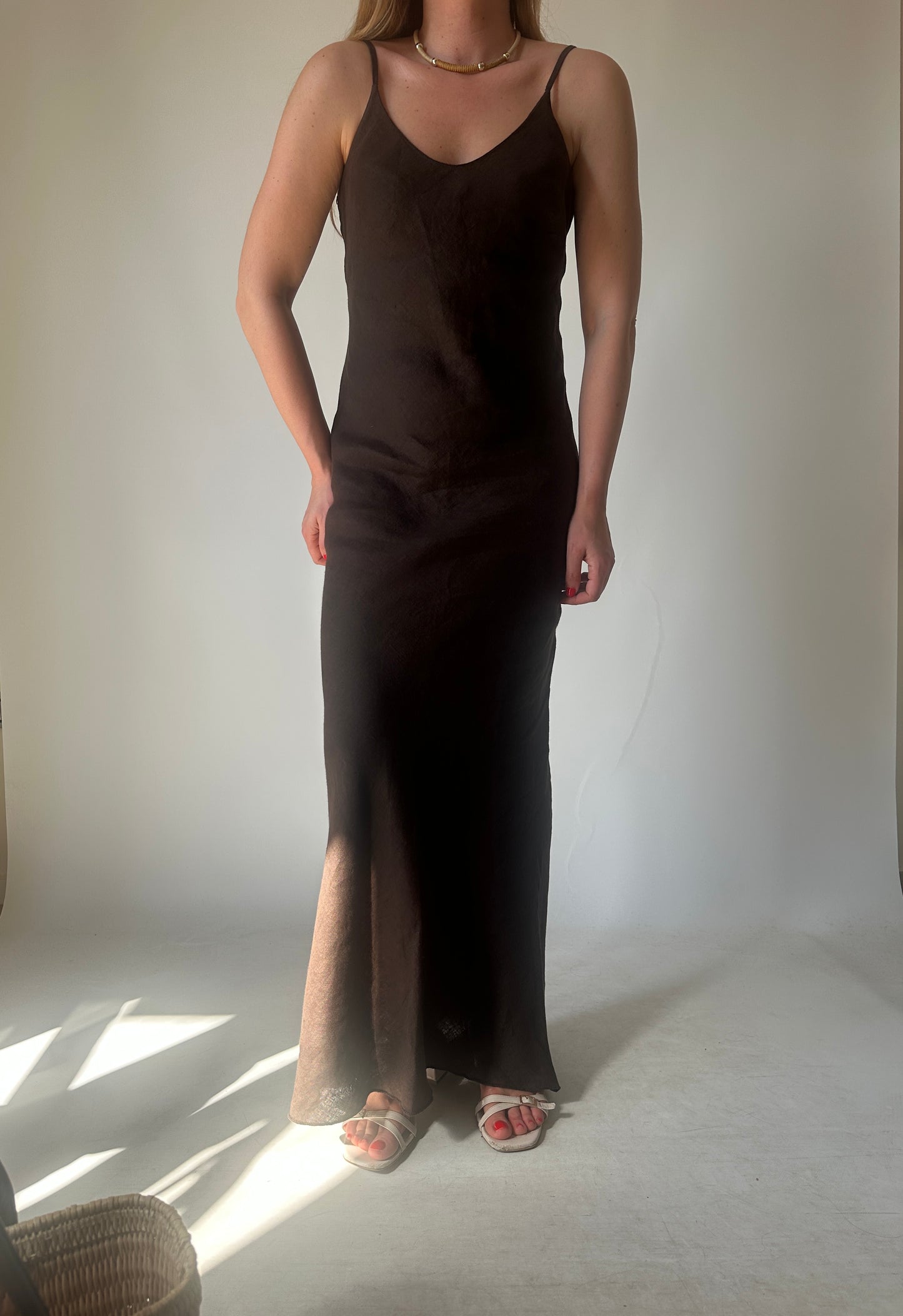 Dreamy chocolate long linen dress