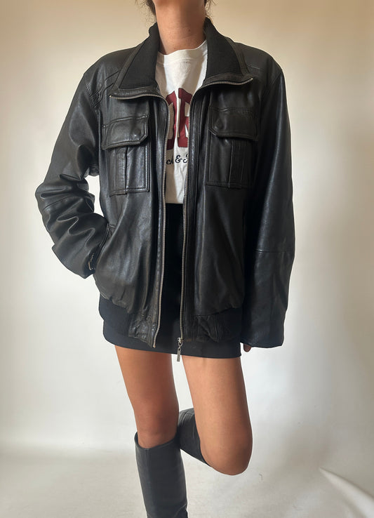 Cool aviator leather bomber